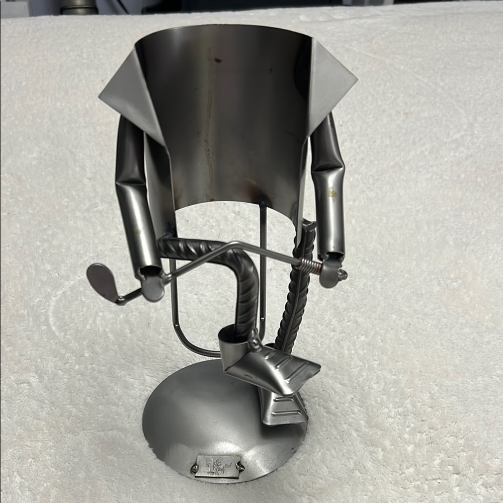 H&K STEEL SCULPTURES Frustrated Golfer Wine Bottle Holder Caddy Welded 10" Tall